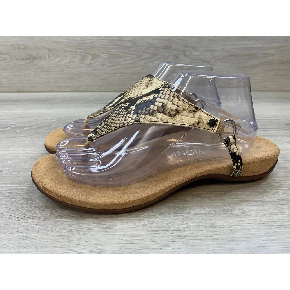 Vionic Kirra Women's Snake Print Leather Sandals Brown 9 Comfort Casual Shoes